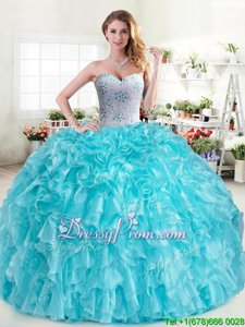 Wonderful Aqua Blue Sweetheart Lace Up Beading and Ruffles Vestidos de Quinceanera Sleeveless